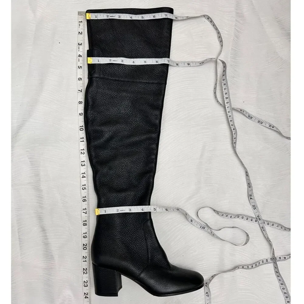 Via Spiga Finley Black Leather Tall Over the Knee Block Heel Boots - Sz 5.5M